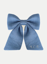Audrey Haarschleife aus Leinen in blau - weiß - weddorable